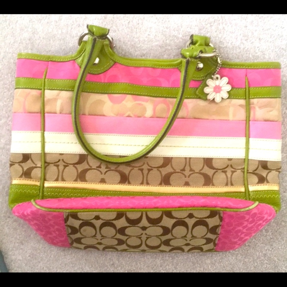 COACH Pink/Green Spring Tote